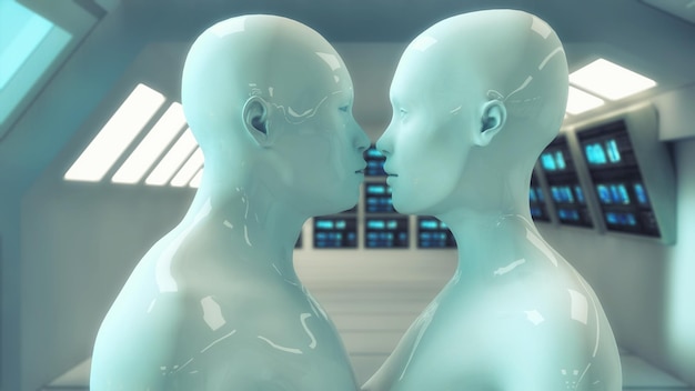 3d render. male and female humanoid
