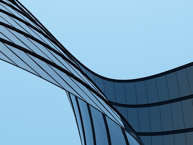 3D render of futuristic architecture, Skyscraper building with curve glass window.