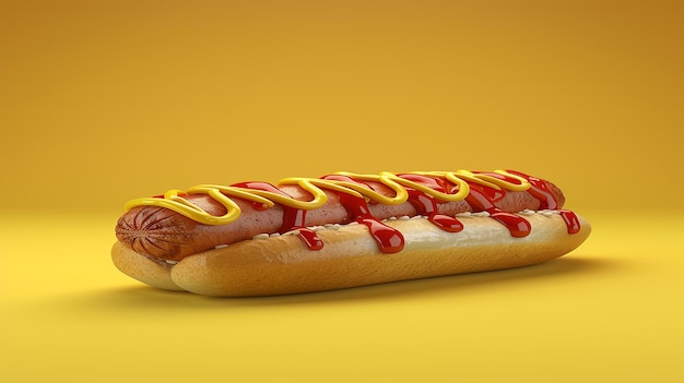 3d rendered advertisement for food with hotdog plain background