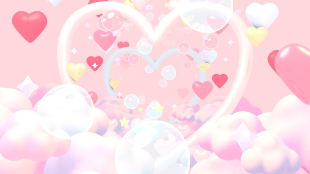 3d rendered cartoon heart tunnel sky
