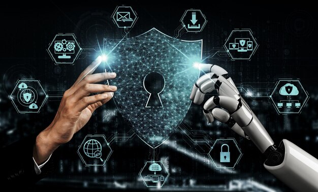 3D rendering artificial intelligence AI research of robot and cyborg development for future of people living Digital data mining and machine learning technology design for computer brain