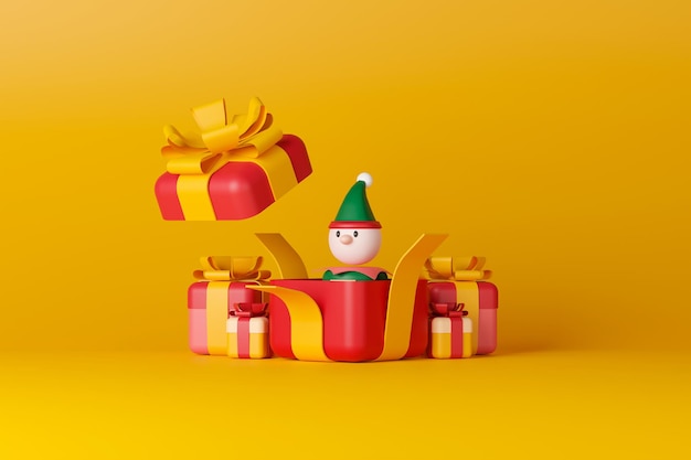 3d rendering Chrisrmas elf in gift box