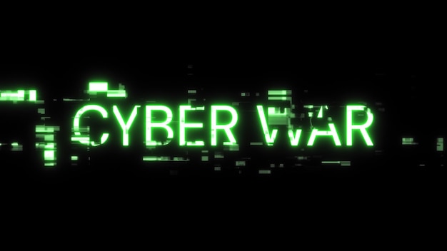 3d rendering cyber war text with screen effects of technological glitches