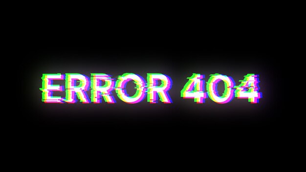 3d rendering error 404 text with screen effects of technological glitches