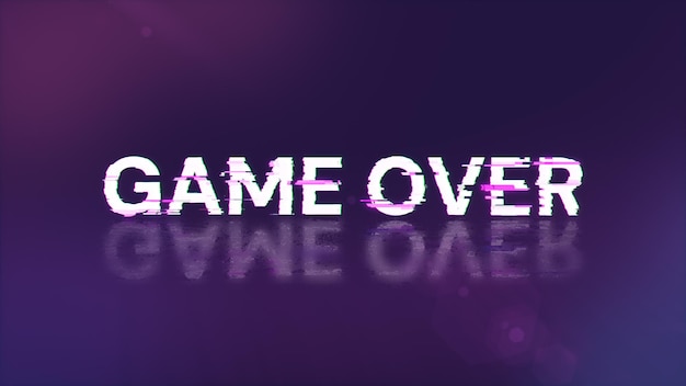3D rendering game over text with screen effects of technological glitches
