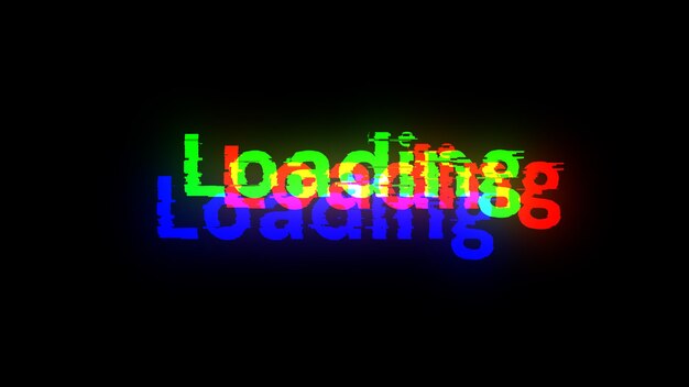 3d rendering loading text with screen effects of technological glitches