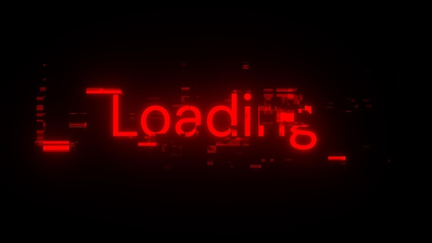 3D rendering loading text with screen effects of technological glitches