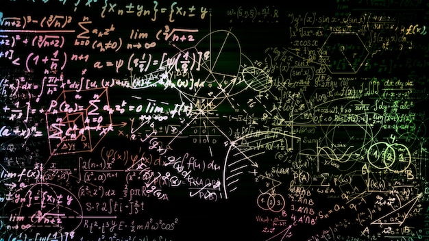 3d rendering of abstract blocks of mathematical formulas located in the virtual space