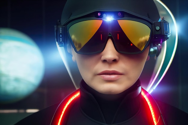 3d rendering portrait of a futuristic sci fi female wearing a tactical jump suit and a science