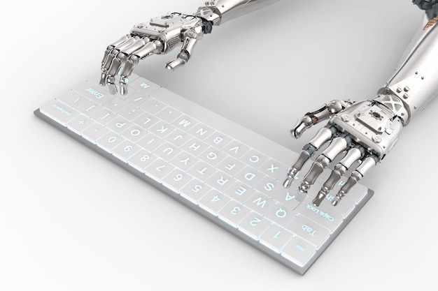 3d rendering robot hand working with computer keyboard