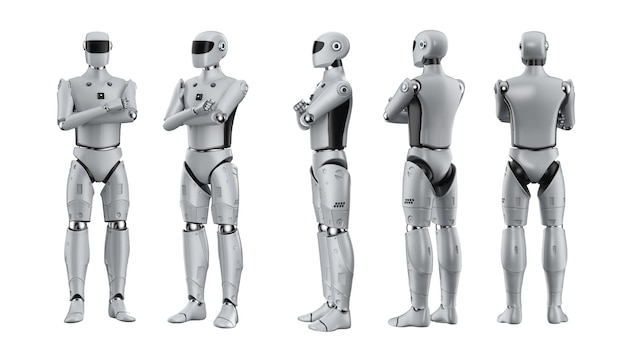 3d rendering set of artificial intelligence cyborgs or robots arm crossed isolated on white