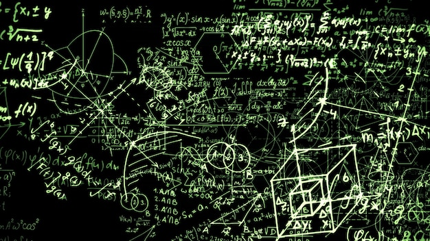 3D renderování abstraktních bloků matematických vzorců umístěných ve virtuálním prostoru