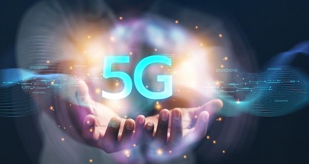 5g technology concept in the world of business people hologram high speed internet network