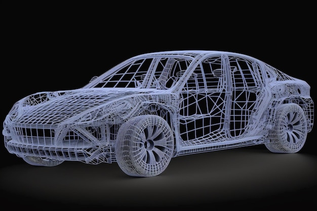 A 3d model of a car on a dark background a wireframe diagram of a car Generative AI