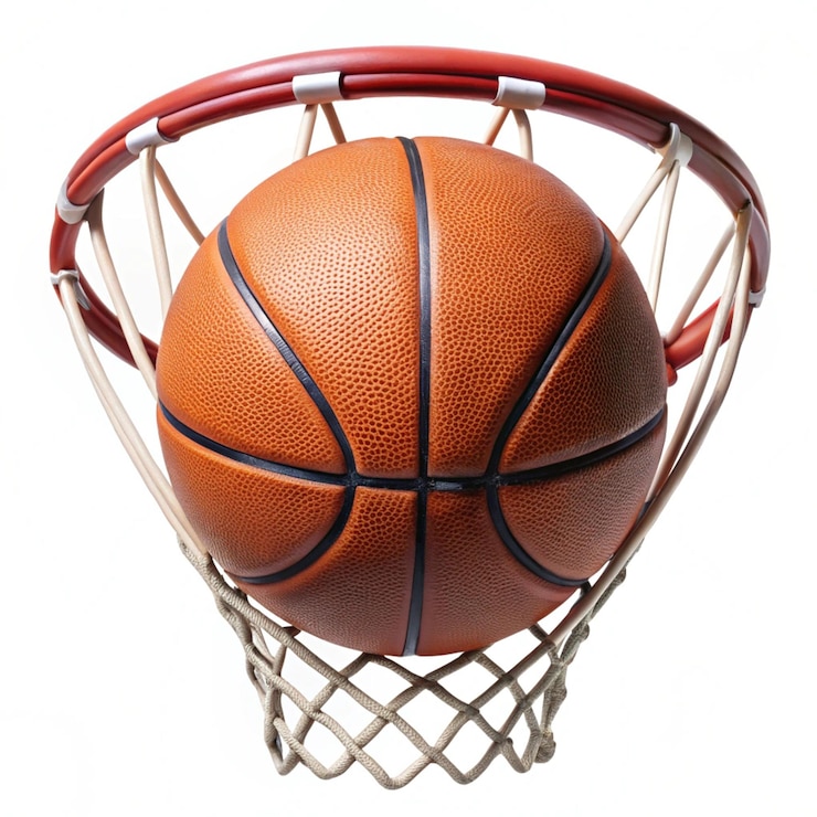 Fotografie a basketball is in a net with a net that says basketball on it