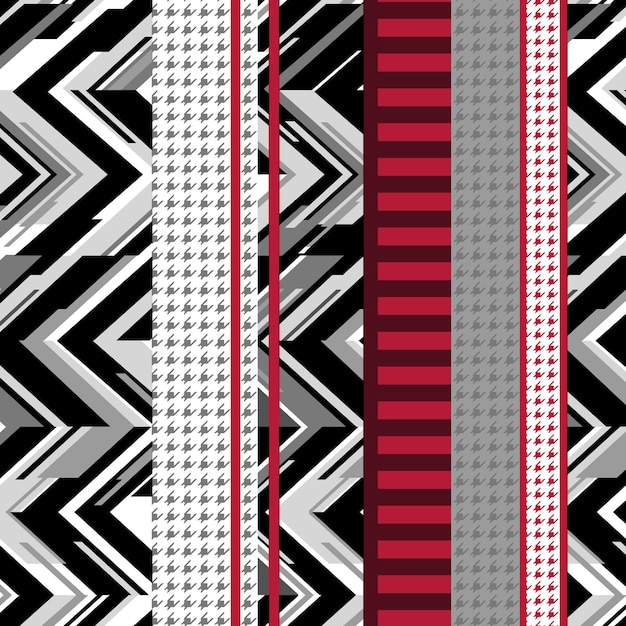 a black and white photo of a design with a red and white background