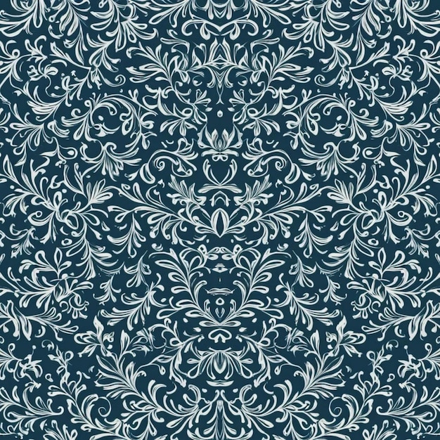 a blue background with white flowers and leaves