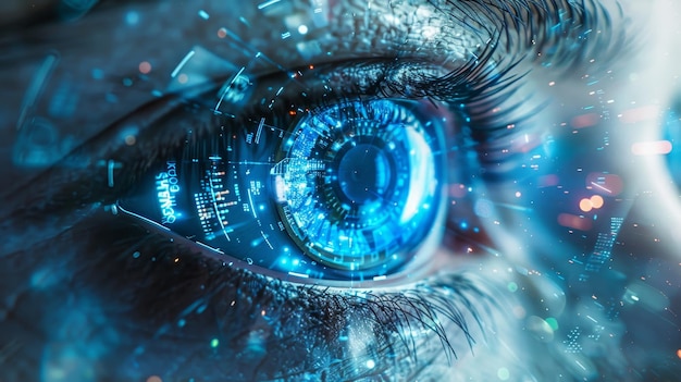 A blue eye with a blue iris and a blue pupil