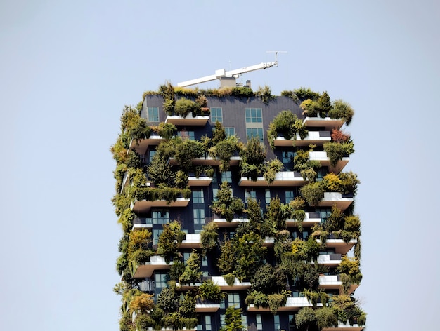 A building Vertical Forest with a green roof