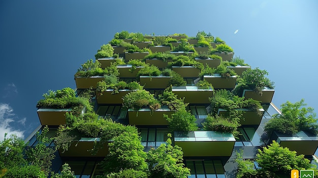 a building with trees growing on it and a building with a sky background