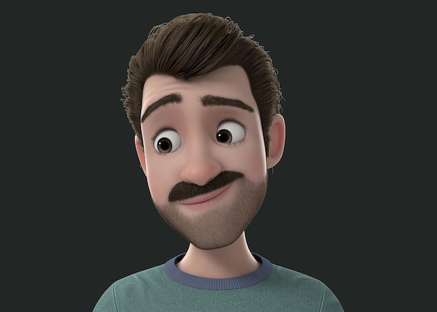 a cartoon character with a mustache and a green sweater.