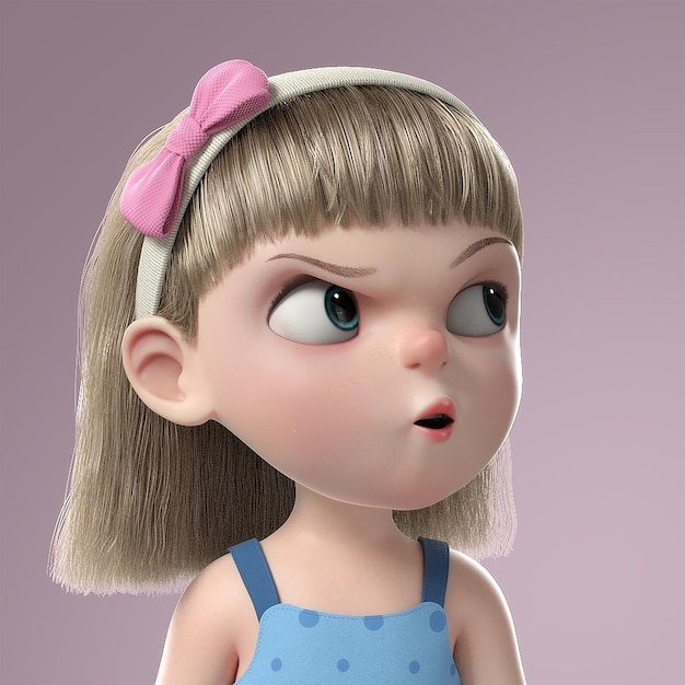 a cartoon character with a pink bow is looking surprised.