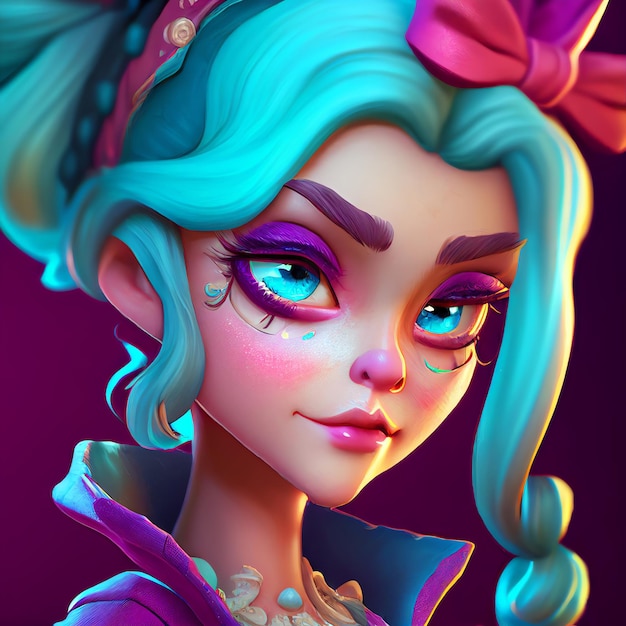 a cartoon character with a pink flower in her hair