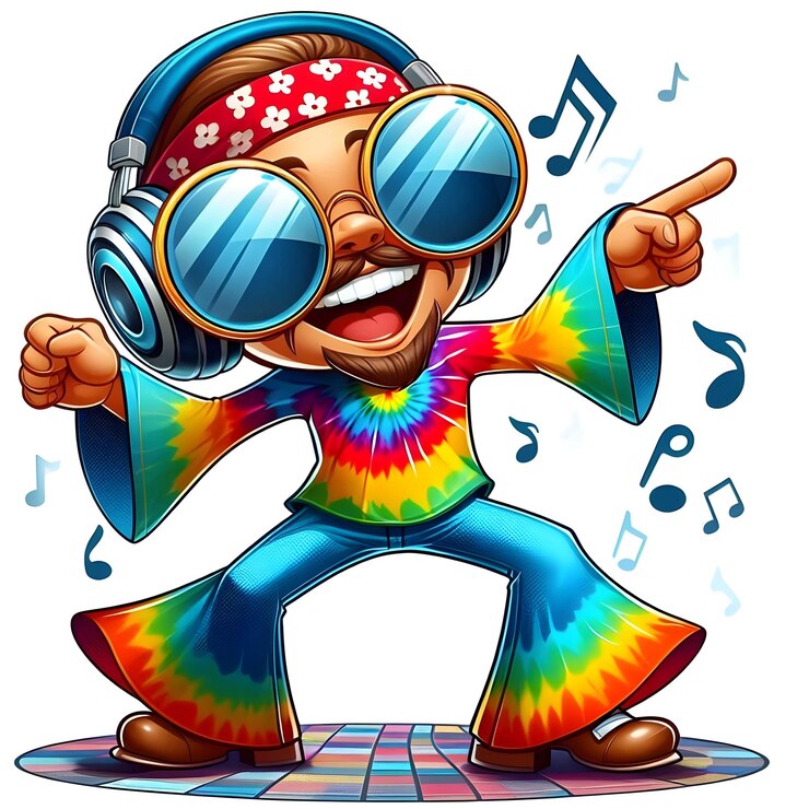 a cartoon drawing of a cartoon man wearing headphones and wearing headphones