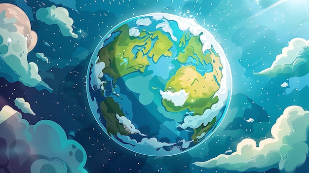 a cartoon image of a planet with a fish on it