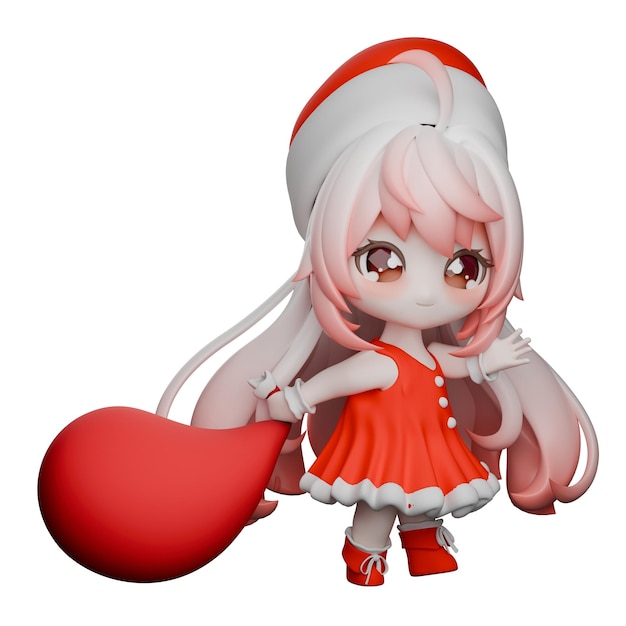 a chibi santa walks carrying a sack