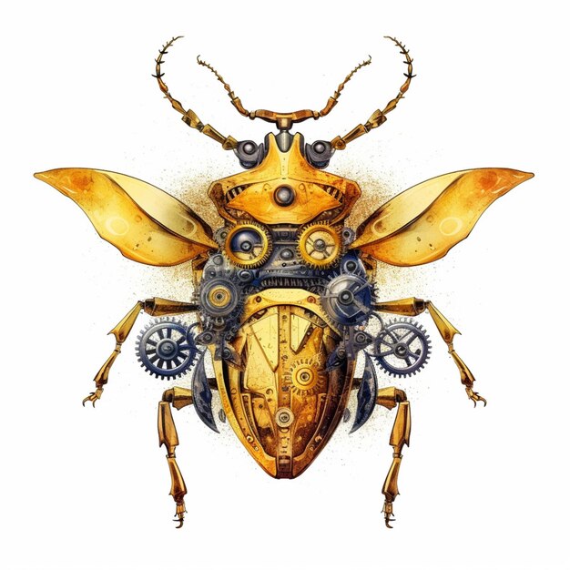 a close up of a bug with gears and a mechanical body generative ai