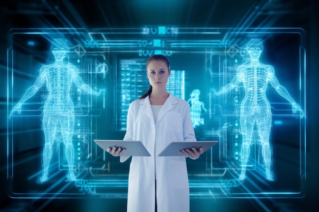 a close up of a person in a lab coat