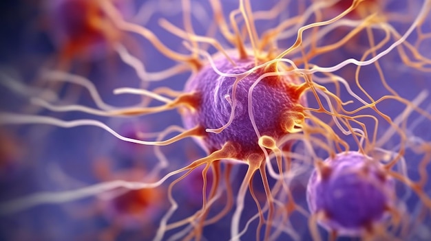 A close up of a virus