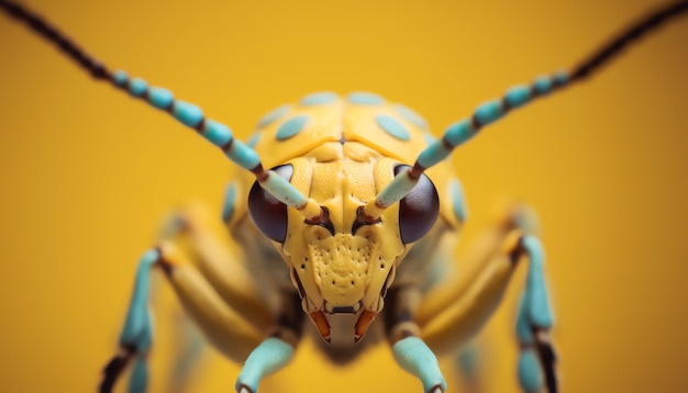 a close up of a yellow bug