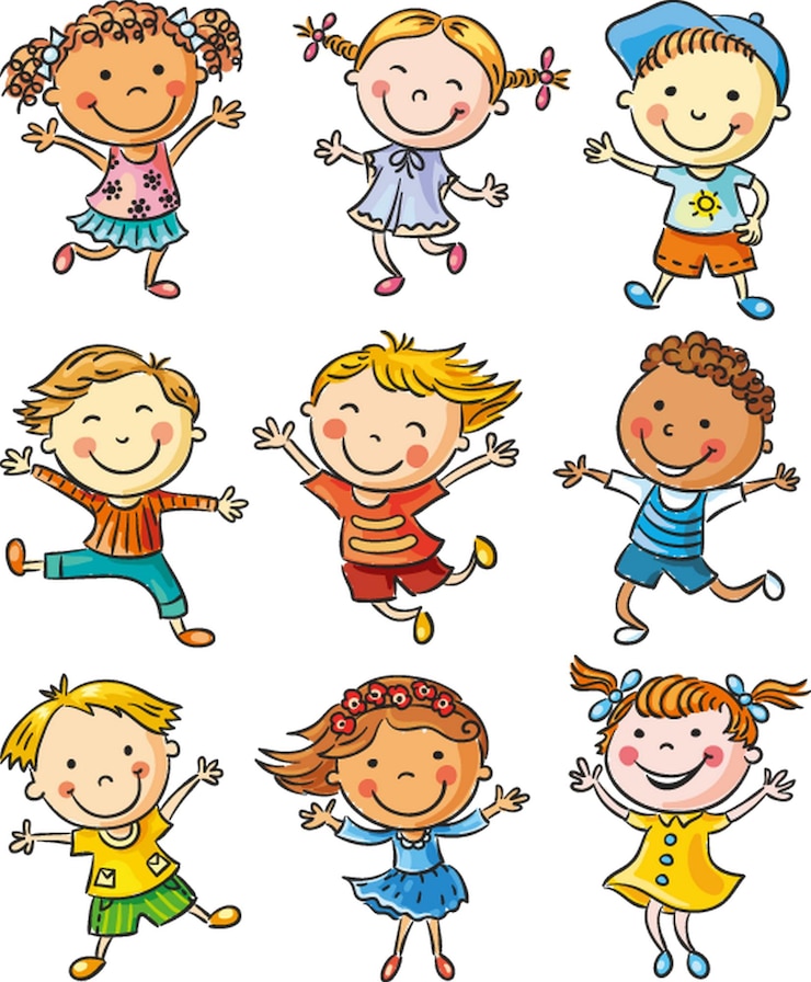 Fotografie a collection of childrens drawings including one of them has a picture of a boy and a girl