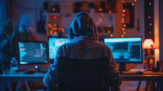 A cyber criminal on computer