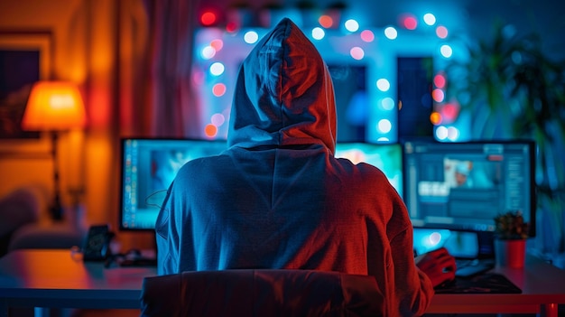 A cyber criminal on computer