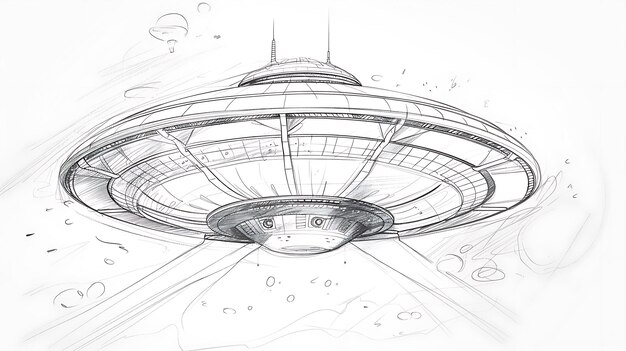 a drawing of a spaceship with a pointy roof and a pointy object in the middle