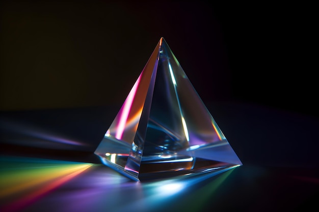 A glass pyramid with rainbow reflection