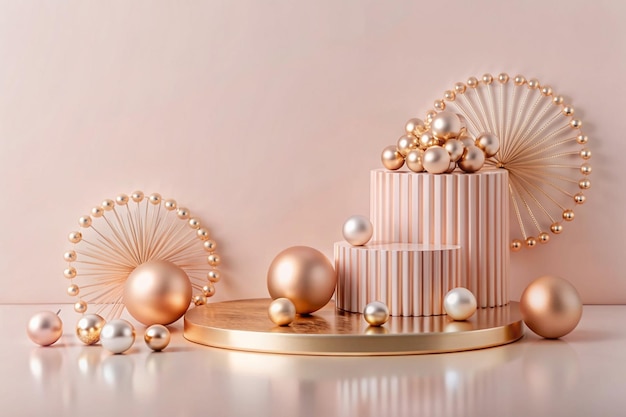 a gold and white chandelier is displayed on a table