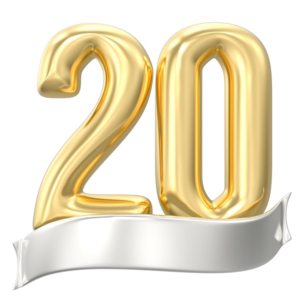 a gold number 20 on a gold ribbon