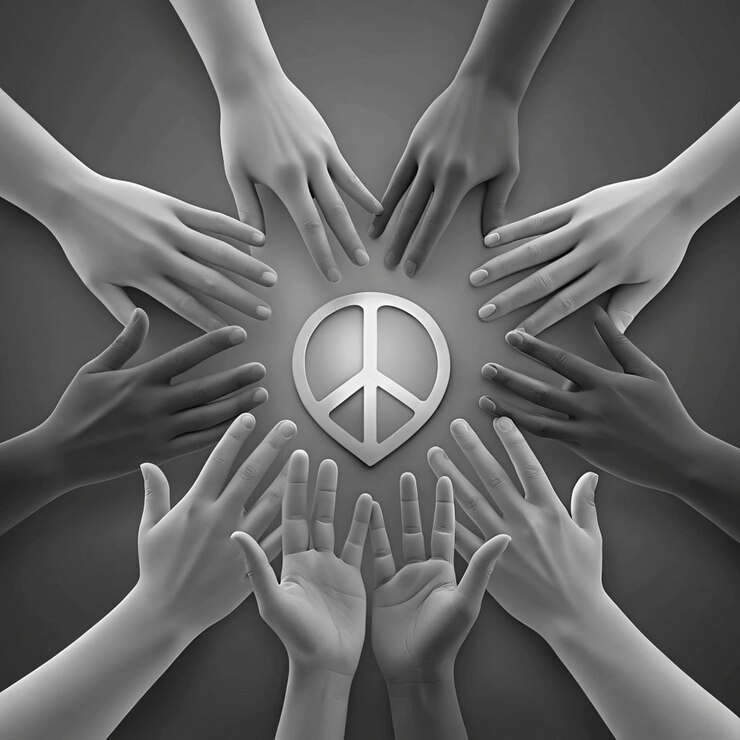 Fotografie a group of hands that say peace and peace