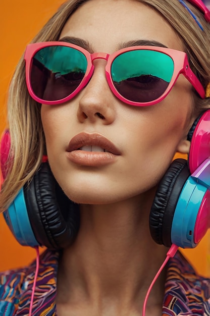 a model wearing headphones and a pair of headphones