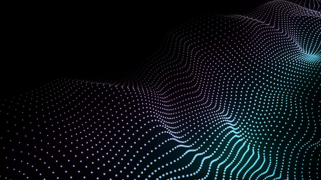 A moving digital 3d wave Futuristic dark background with dynamic blue particles The concept of big data Cyberspace 3d rendering