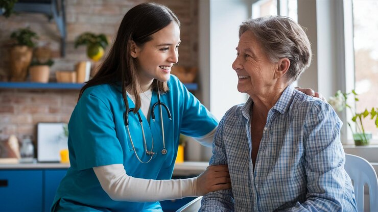 Fotografie a nurse with a stethoscope on her neck