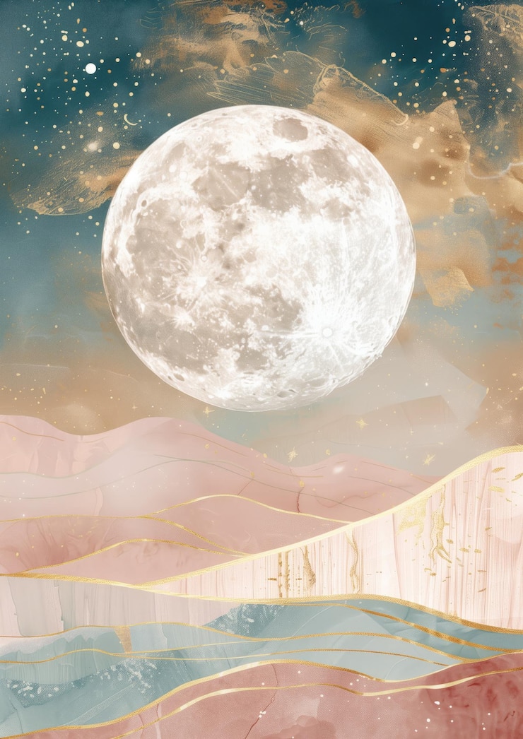 Fotografie a painting of a moon and the sky with the moon in the background