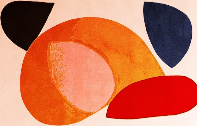 a painting of a red and orange bowl with a red and blue flag
