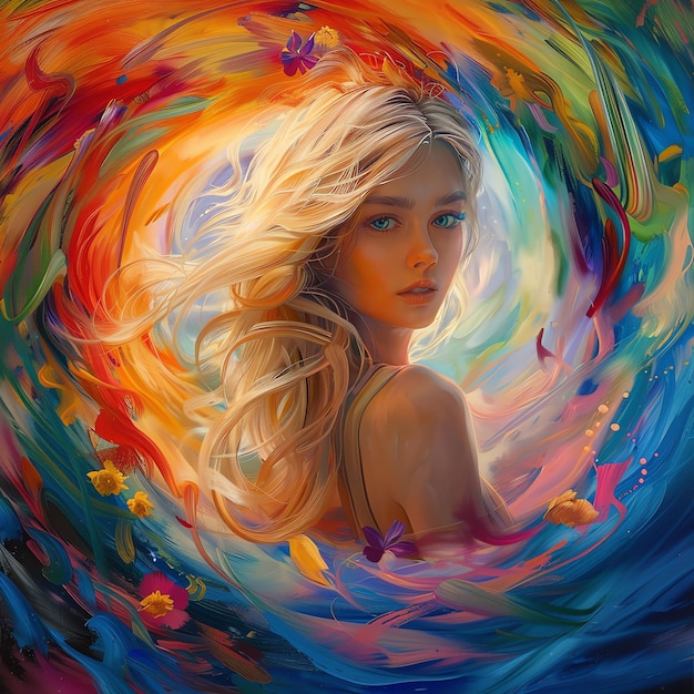 a painting of a woman with a flower in her hair
