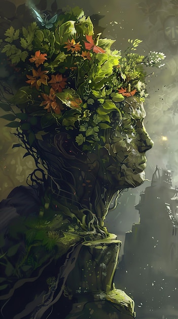 a painting of a woman with flowers in her hair and the word  go  on it