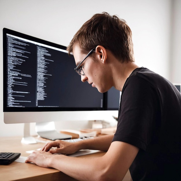 A person in front of computer working html
